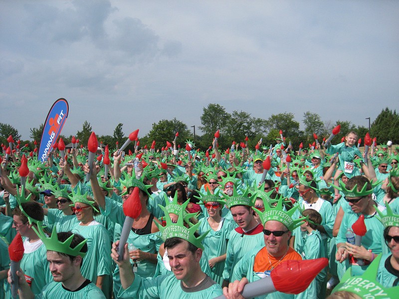2012 Liberty Festival 5K 0310.JPG - The First Canton Michigan Liberty Festival 5K included a cool Statue of Liberty outfit, and a Guiness Records breaking attempt for most people gathered as a National Monument.